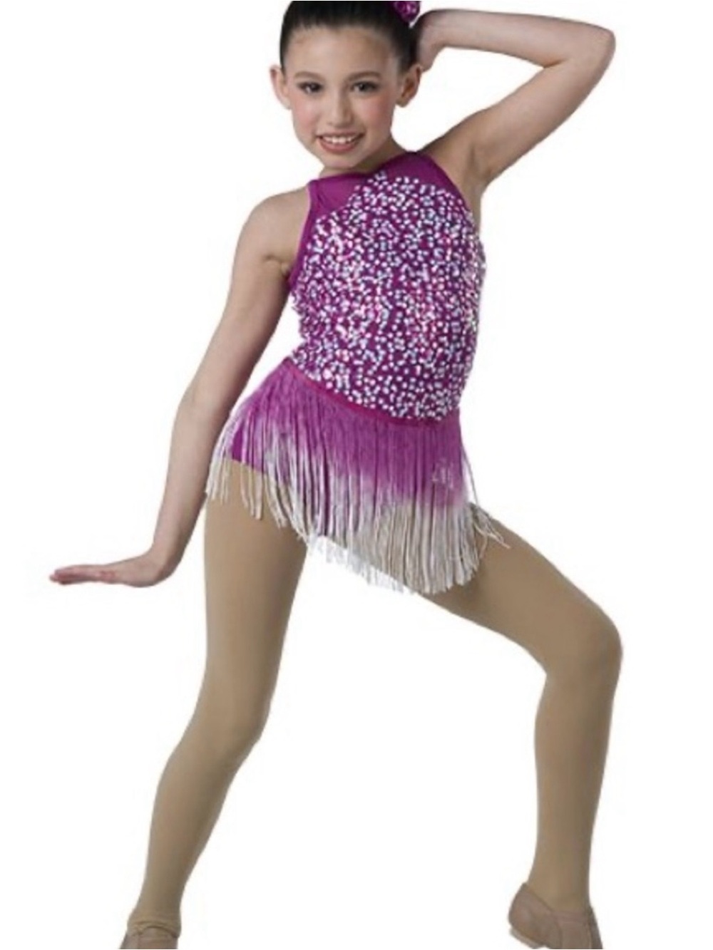Laylas Dance L3065 Dance the Night Girls' Fuchsia Sequin Fringe Dance Costume